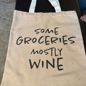 Beige Canvas Tote Bag with Black Text
